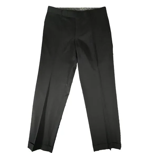 Hugo Boss Scorsese 42L Three Button Wool Suit 38 Pants Black‎ on Black Striped